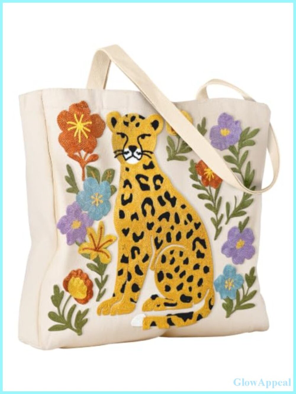Embroidered Canvas Tote Bag with Magnetic Closure